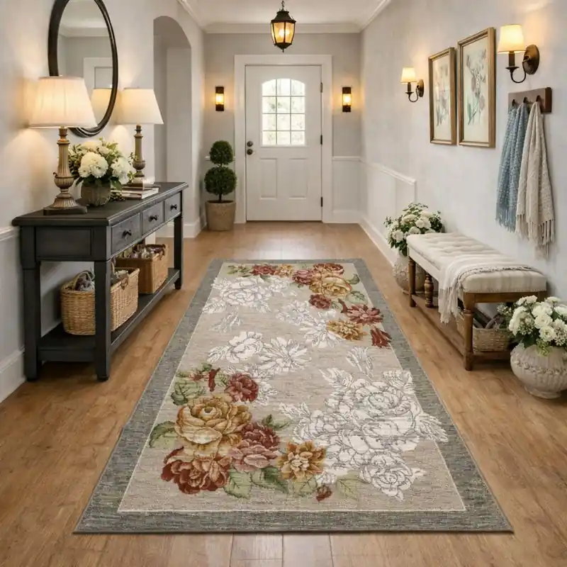 ROSETO - Tappeto Passatoia Corsia Moderno Floreale - Lavabile ed Antiscivolo - Ciniglia Jacquard - Grigio
