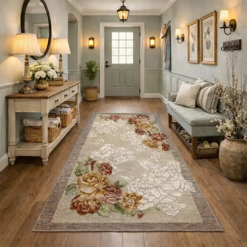 ROSETO - Tappeto Passatoia Corsia Moderno Floreale - Lavabile ed Antiscivolo - Ciniglia Jacquard - Tortora