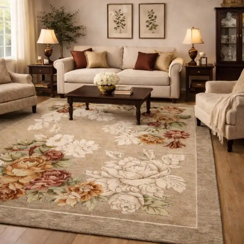 ROSETO - Tappeto Moderno Floreale - Lavabile ed Antiscivolo - Ciniglia Jacquard - Tortora
