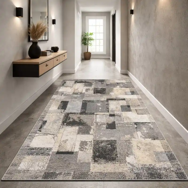 ARTE - Tappeto Passatoia Corsia Moderno Quadri Astratto - Lavabile ed Antiscivolo - Ciniglia Jacquard - Beige Grigio