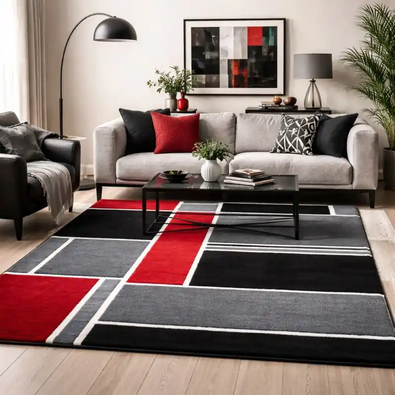 COLORS - Tappeto Moderno Elegante Geometrico Antracite Bianco - 4037 Nero Rosso