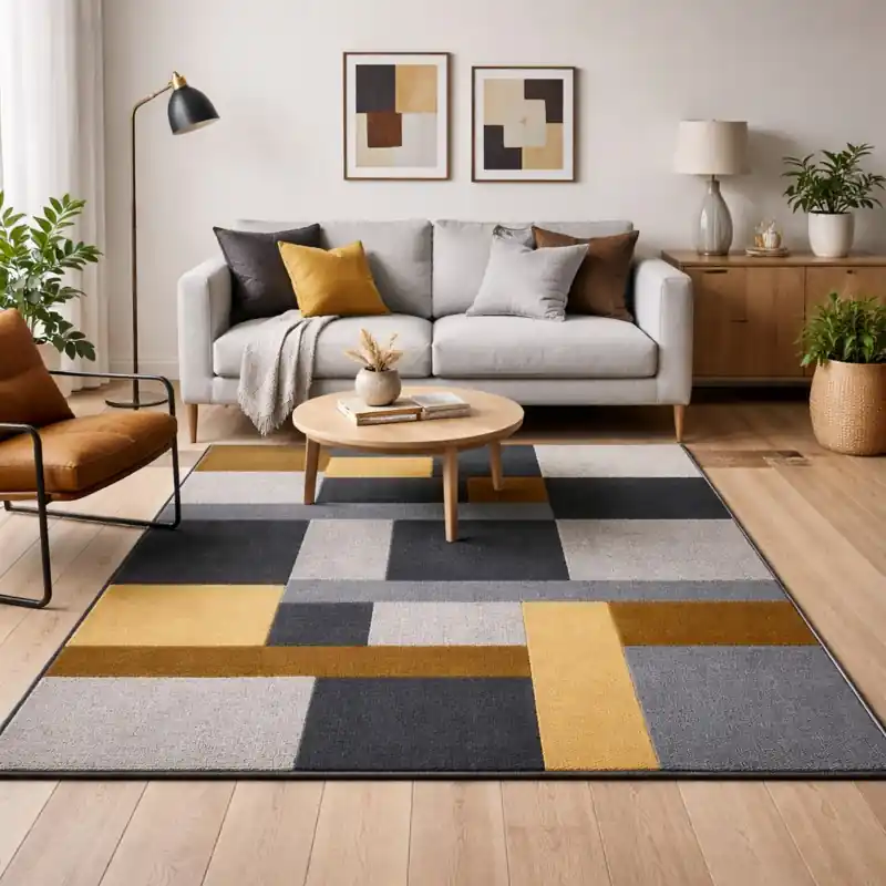 COLORS - Tappeto Moderno Elegante Geometrico Bianco Nero Antracite - 1504 Grigio Giallo