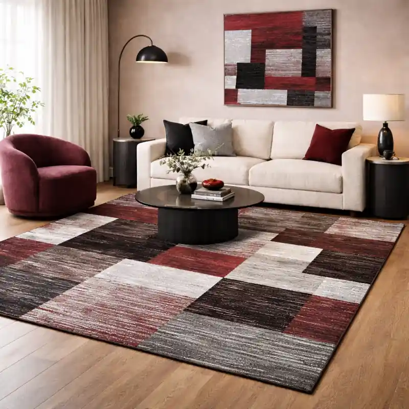 COLORS - Tappeto Moderno Elegante Geometrico Bianco Nero - 7038 Grigio Rosso