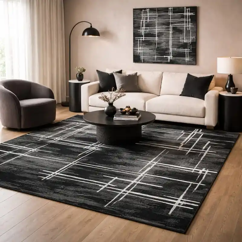 COLORS - Tappeto Moderno Elegante Geometrico Grigio Bianco Nero - 7011 Nero