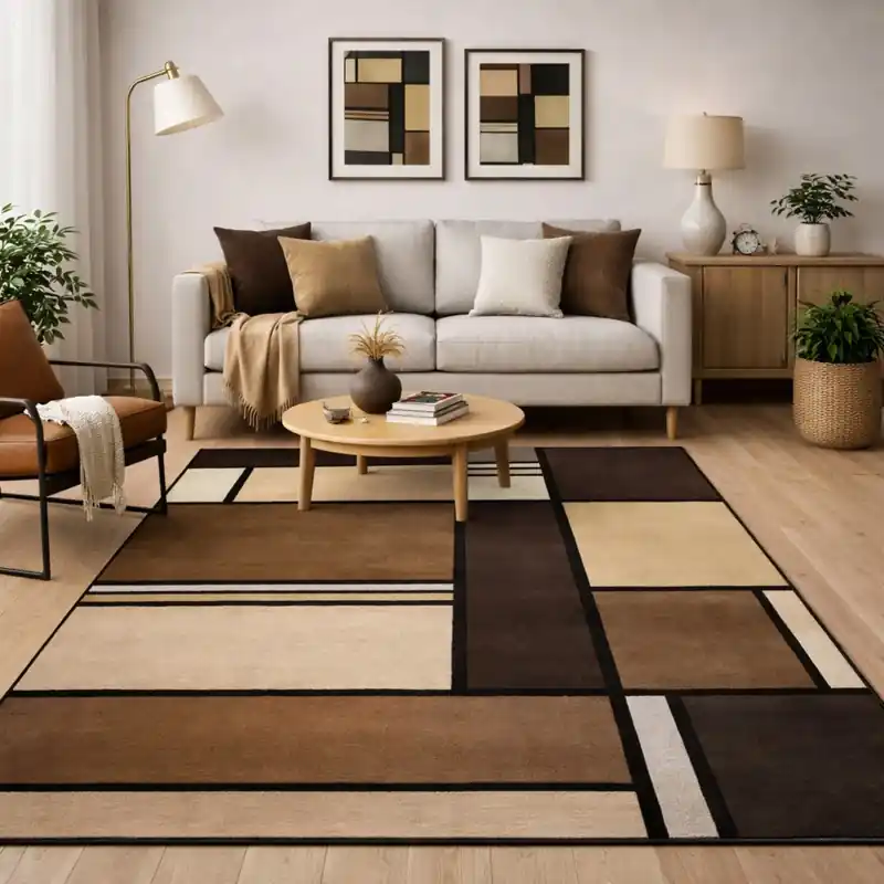 COLORS - Tappeto Moderno Geometrico Elegante Quadri Marrone Tortora - 4037 Cacao