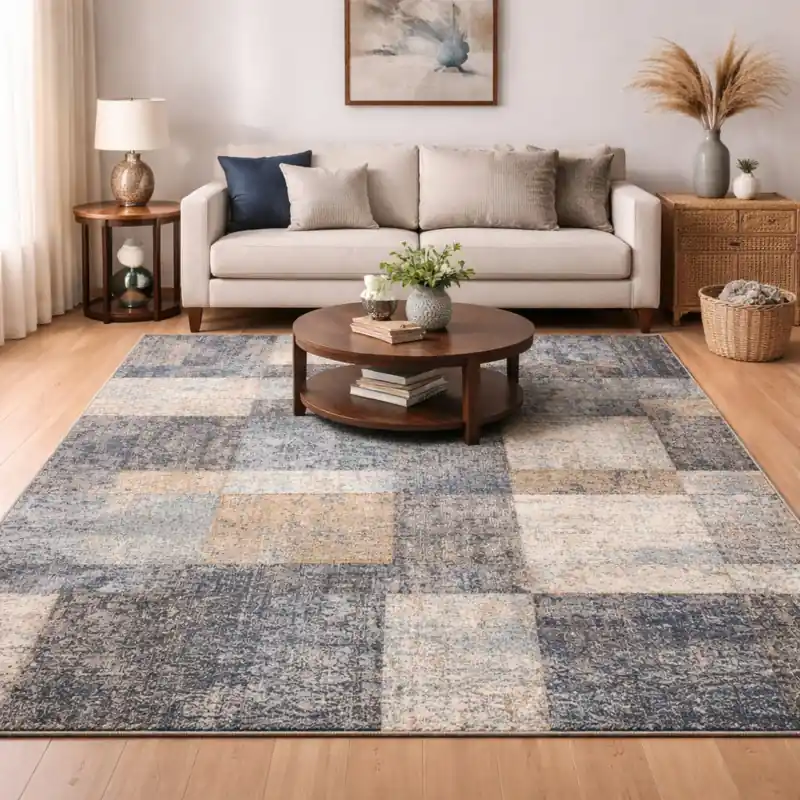 FUSION - Tappeto Moderno Sfumato Geometrico Melange - 8211 Grigio Blu