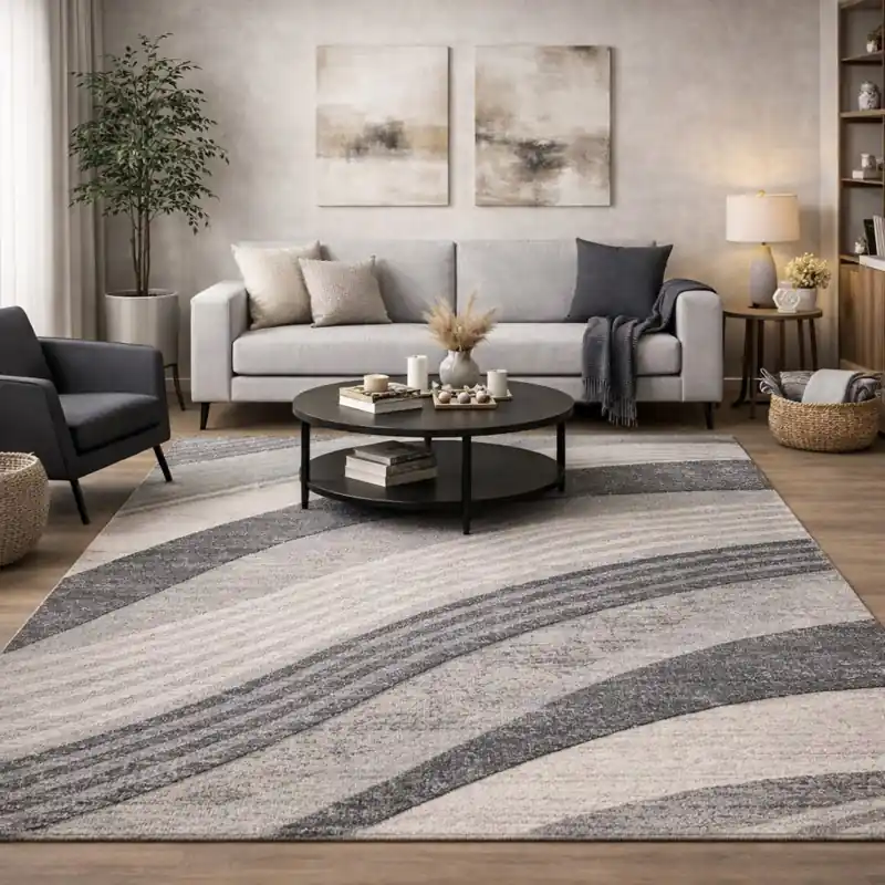 FUSION - Tappeto Moderno Sfumato Geometrico Ondulato Melange - 87101 Grigio