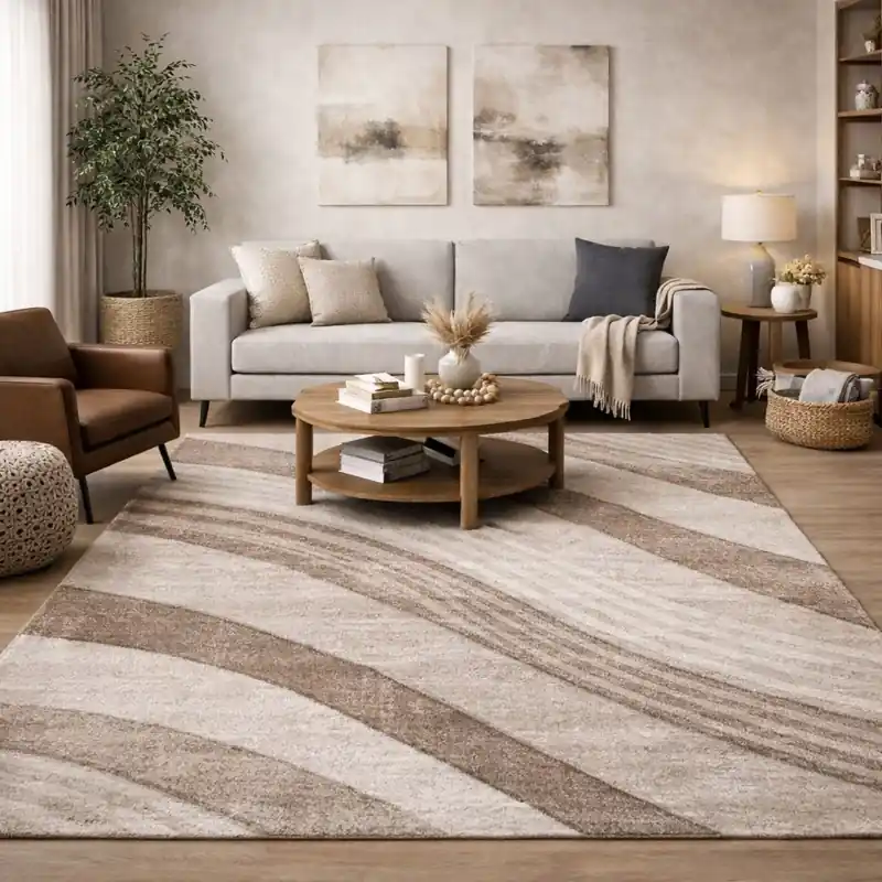 FUSION - Tappeto Moderno Sfumato Geometrico Ondulato Melange - 87101 Beige