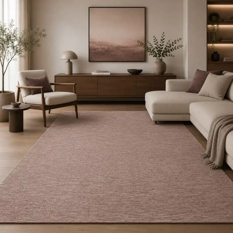 OLIMPO - Tappeto Classico Tinta Unita Sfumato Ciniglia Jacquard - Lavabile ed Antiscivolo - Cipria