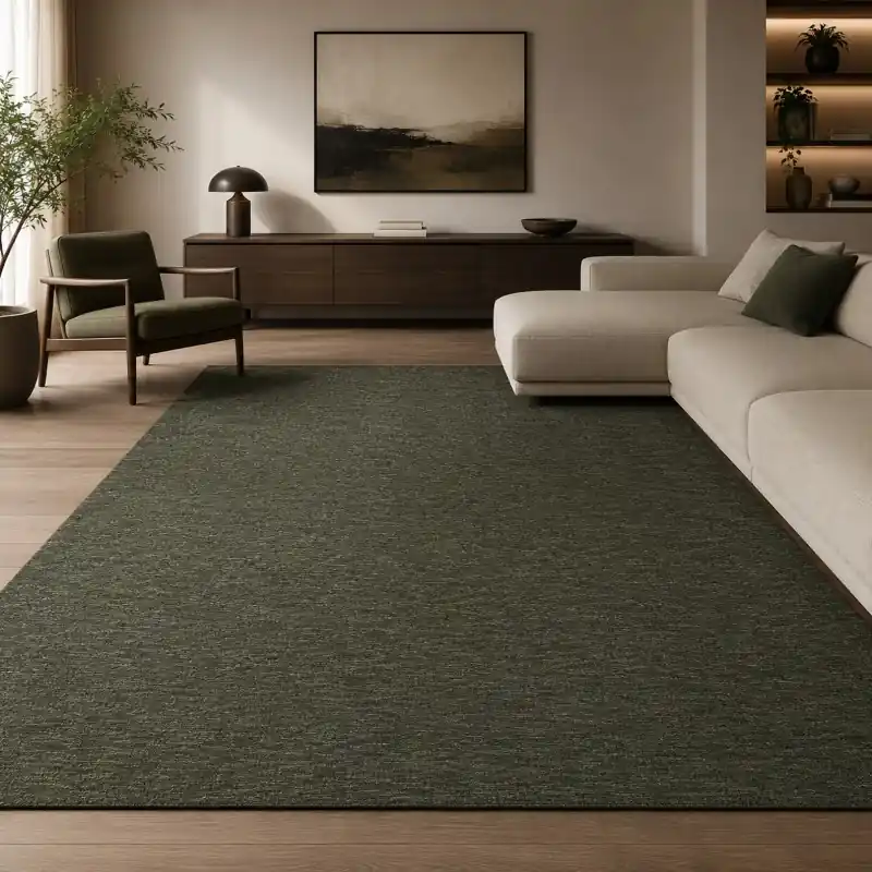 OLIMPO - Tappeto Classico Tinta Unita Sfumato Ciniglia Jacquard - Lavabile ed Antiscivolo - Foresta