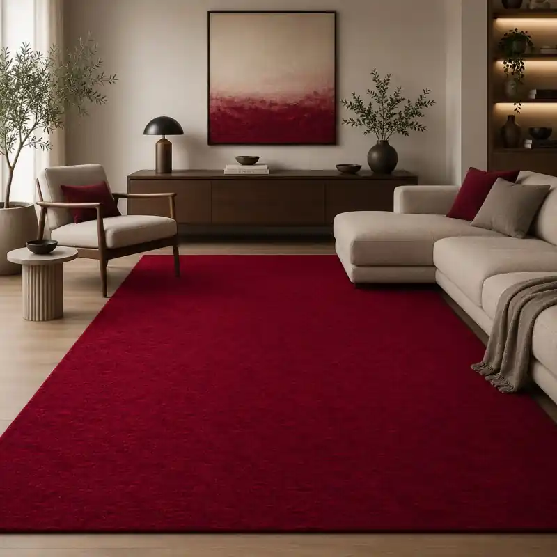 OLIMPO - Tappeto Classico Tinta Unita Sfumato Ciniglia Jacquard - Lavabile ed Antiscivolo - Rosso