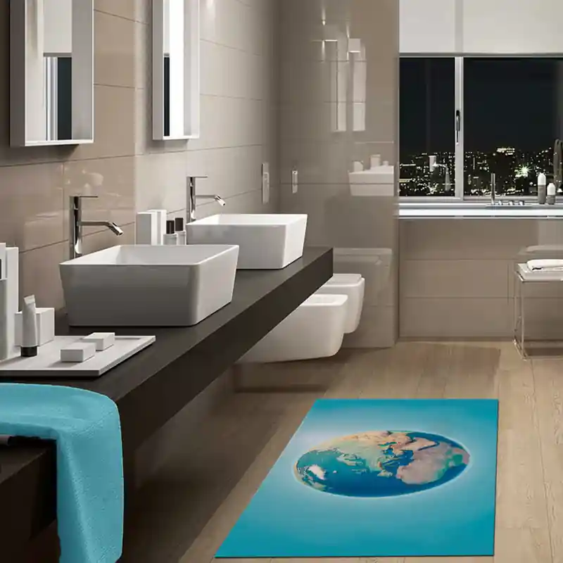 Tappeto Passatoia Salotto Cucina Bagno Lavabile Mappamondo Isola Oceano - CG0053