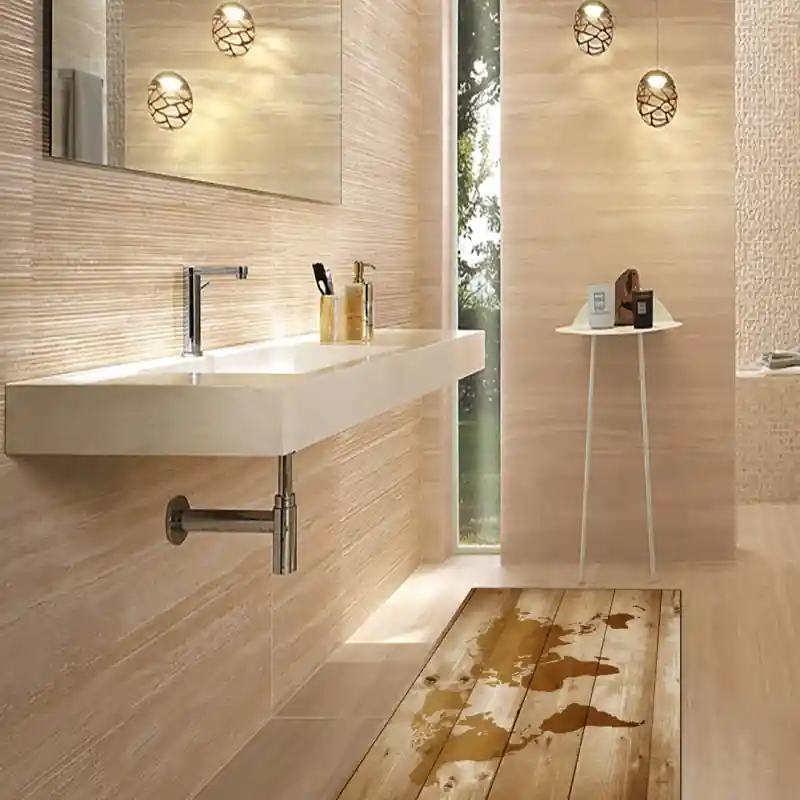 Tappeto Passatoia Salotto Cucina Bagno Lavabile Cartina Mondo Assi Legno - CG0045