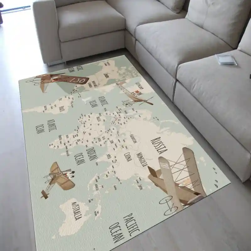 Tappeto Passatoia Salotto Cucina Bagno Lavabile Cartina Aviatore Aeroplano - CG0044