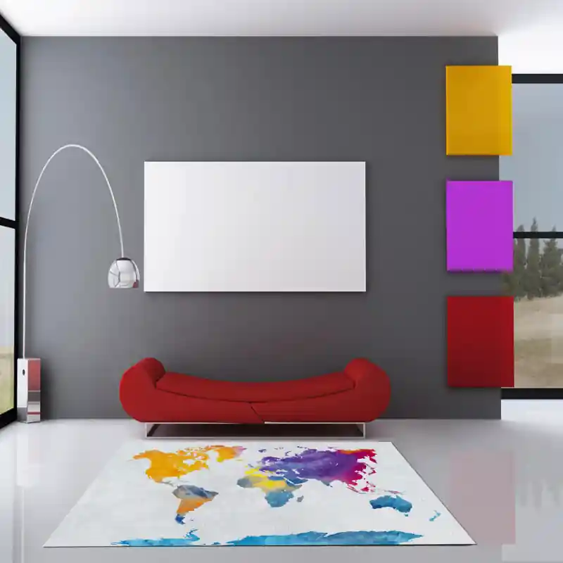 Tappeto Passatoia Salotto Cucina Bagno Lavabile Cartina Geografica Acquarello Colori - CG0035