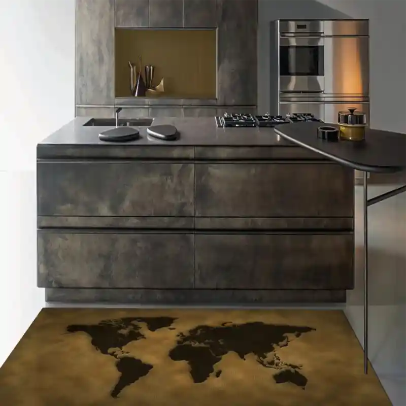 Tappeto Passatoia Salotto Cucina Bagno Lavabile Cartina Mondo Sabbia - CG0032