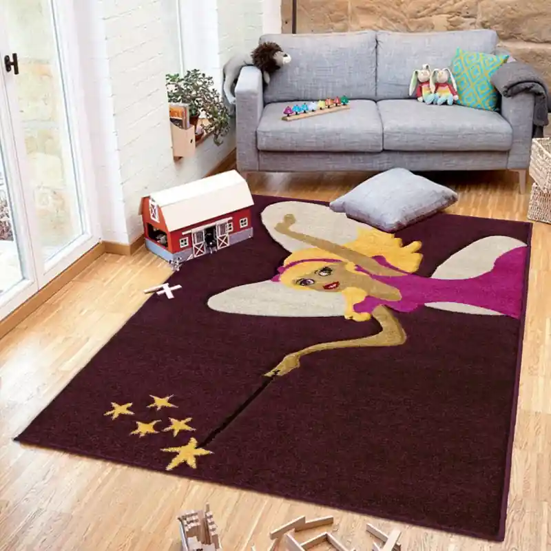 KID - Tappeto Moderno Bambina Fata Fatina Rosa Lilla Bordeaux Stelle Magia - L098