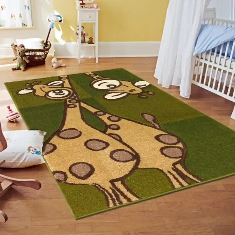 KID - Tappeto Moderno Bambini Giraffe Buffe Spiritose Giallo Verde - J218