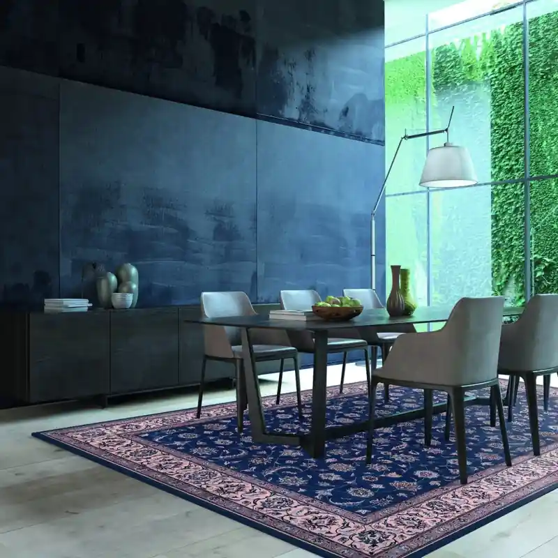 Tappeto Corsia Salotto Camera Lavabile Antiscivolo Classico Stile Persiano Oro Fiori Greche NAIN BLU