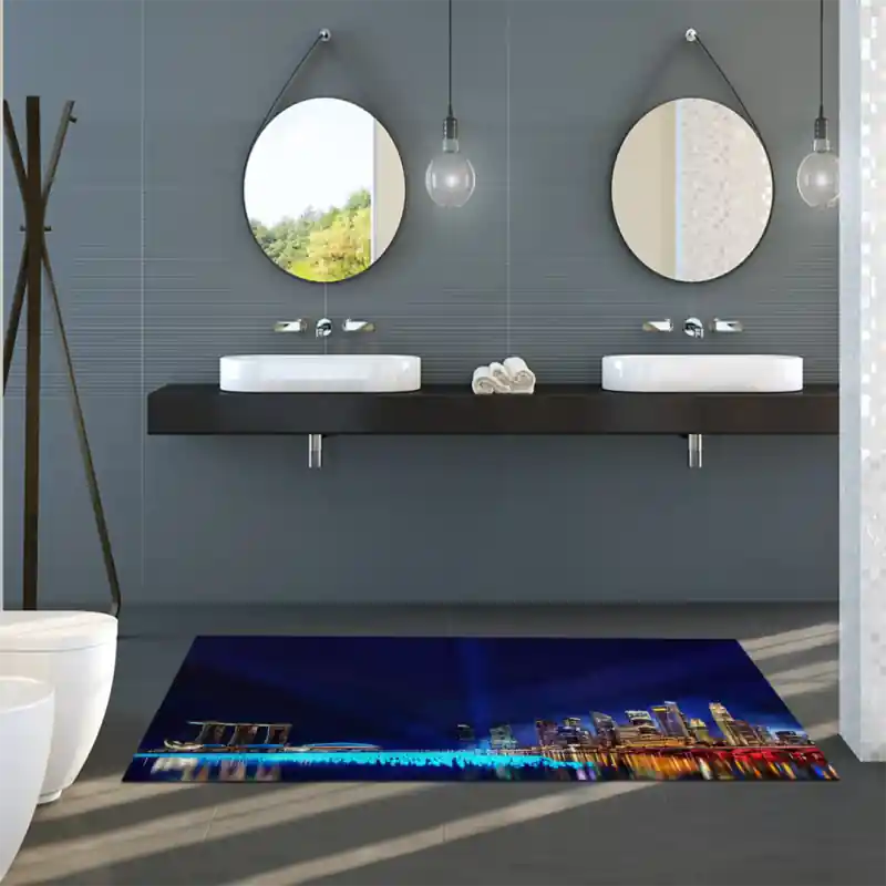 Tappeto Passatoia Salotto Cucina Bagno Lavabile Singapore Metropoli Asia Luci Città - CI0034