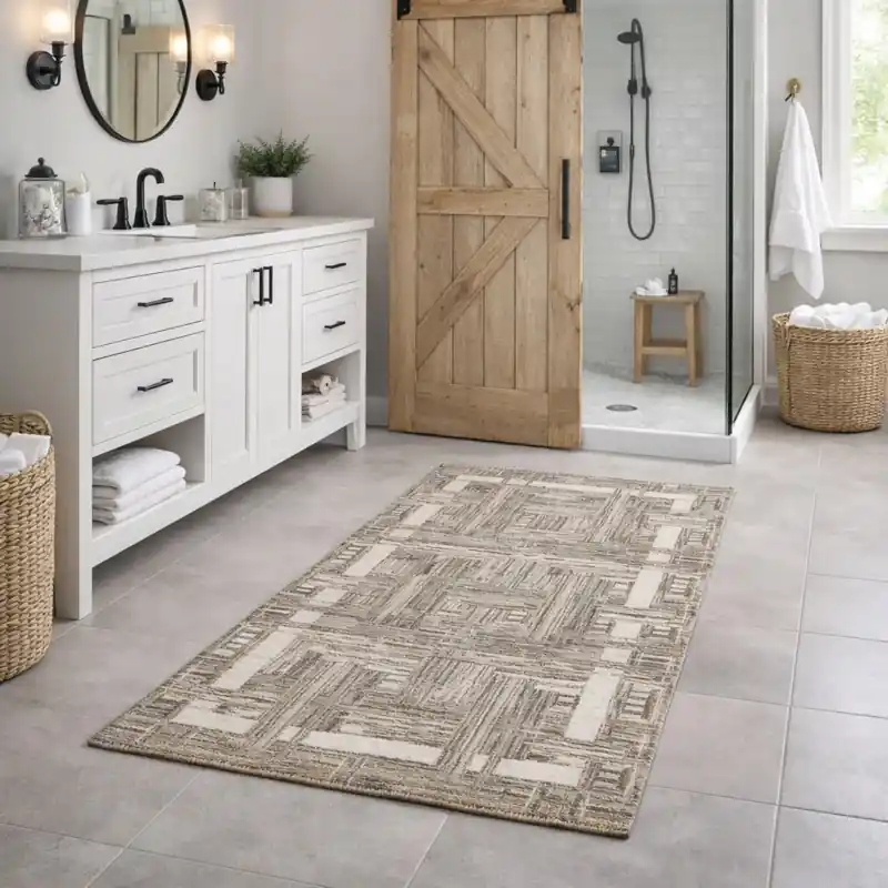 THAILAND - Tappeto Passatoia da Bagno - Moderno Geometrico - Lavabile ed Antiscivolo - Ciniglia Jacquard - Tortora