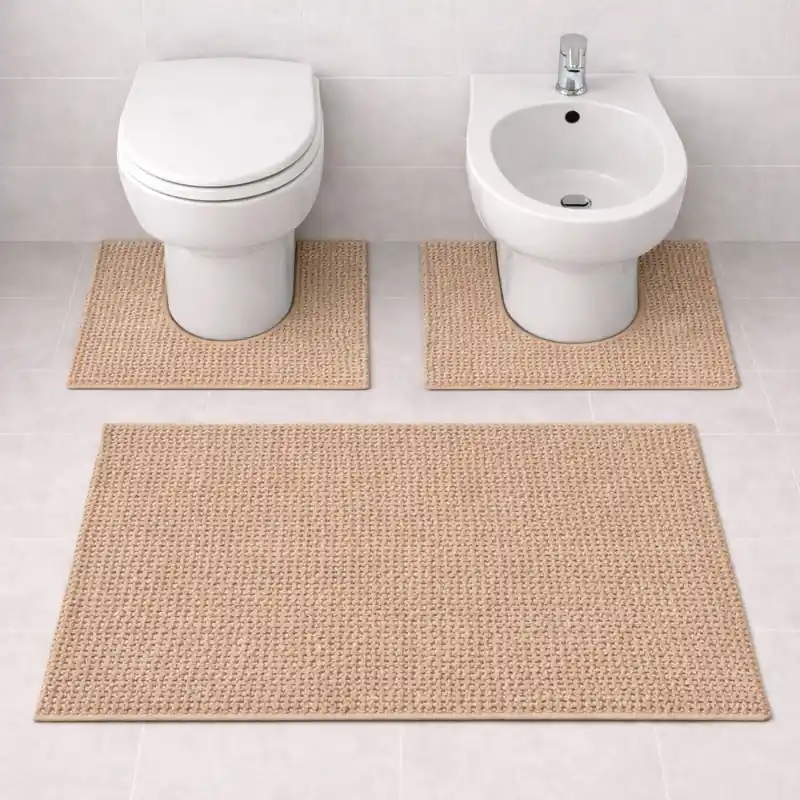 WARP - Tappeto Set Parure 3 Pezzi da Bagno Intrecciato in Microfibra Assorbente - Lavabile ed Antiscivolo - Corda