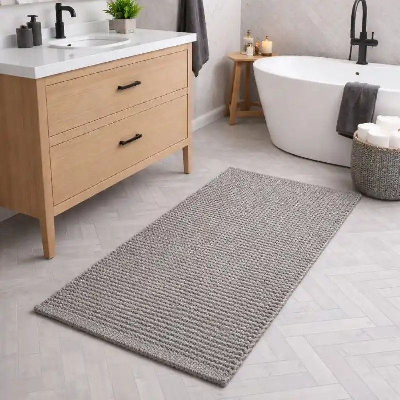 WARP - Tappeto Passatoia da Bagno Intrecciato in Microfibra Assorbente - Lavabile ed Antiscivolo - Grigio Scuro