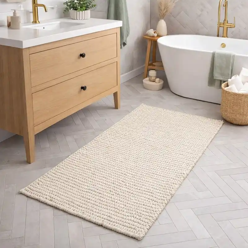 WARP - Tappeto Passatoia da Bagno Intrecciato in Microfibra Assorbente - Lavabile ed Antiscivolo - Avorio