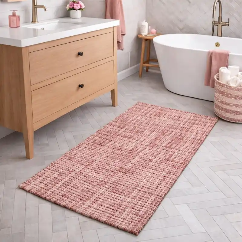 WARP - Tappeto Passatoia da Bagno Intrecciato in Microfibra Assorbente - Lavabile ed Antiscivolo - Rosa