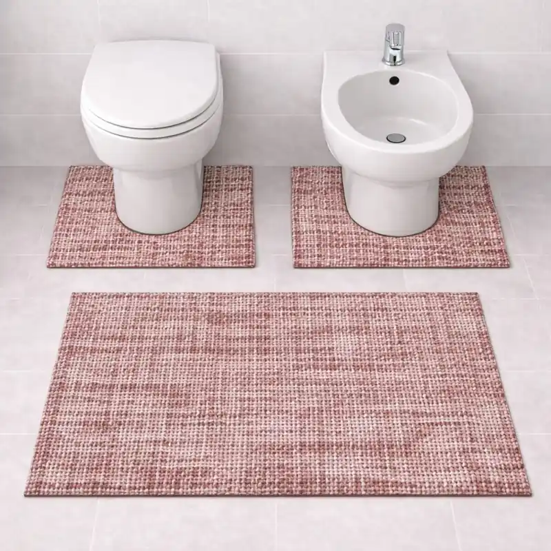 WARP - Tappeto Set Parure 3 Pezzi da Bagno Intrecciato in Microfibra Assorbente - Lavabile ed Antiscivolo - Rosa
