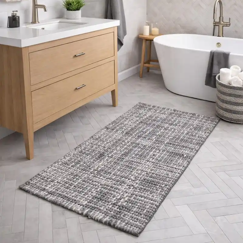WARP - Tappeto Passatoia da Bagno Intrecciato in Microfibra Assorbente - Lavabile ed Antiscivolo - Grigio