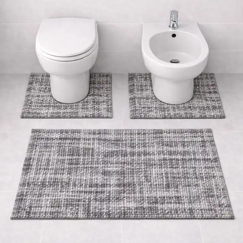 WARP - Tappeto Set Parure 3 Pezzi da Bagno Intrecciato in Microfibra Assorbente - Lavabile ed Antiscivolo - Grigio