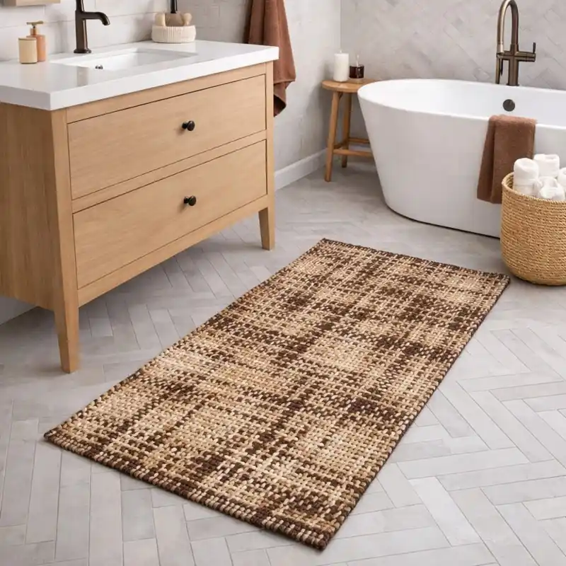 WARP - Tappeto Passatoia da Bagno Intrecciato in Microfibra Assorbente - Lavabile ed Antiscivolo - Marrone