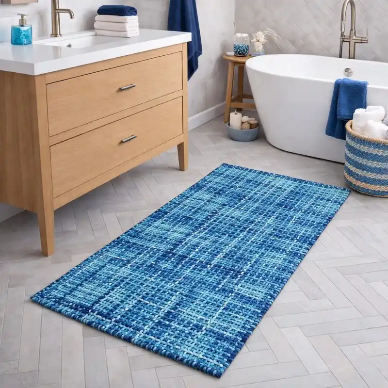 WARP - Tappeto Passatoia da Bagno Intrecciato in Microfibra Assorbente - Lavabile ed Antiscivolo - Blu