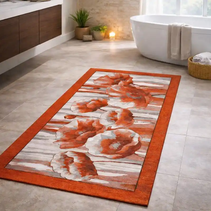 HOLLAND - Tappeto Passatoia da Bagno - Lavabile ed Antiscivolo - Ciniglia Jacquard - Arancio