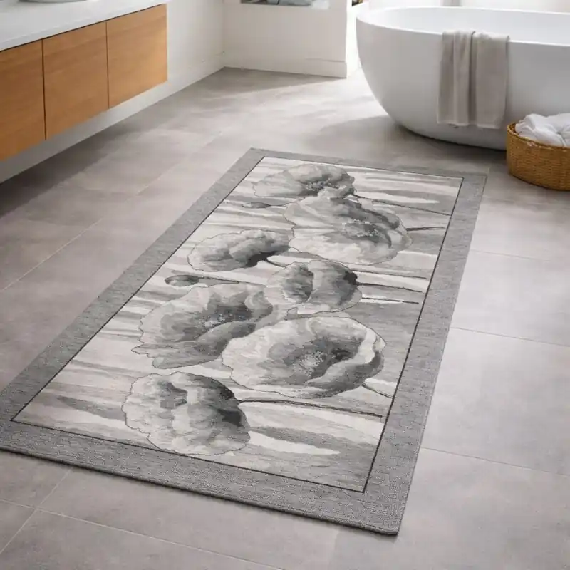HOLLAND - Tappeto Passatoia da Bagno - Lavabile ed Antiscivolo - Ciniglia Jacquard - Grigio