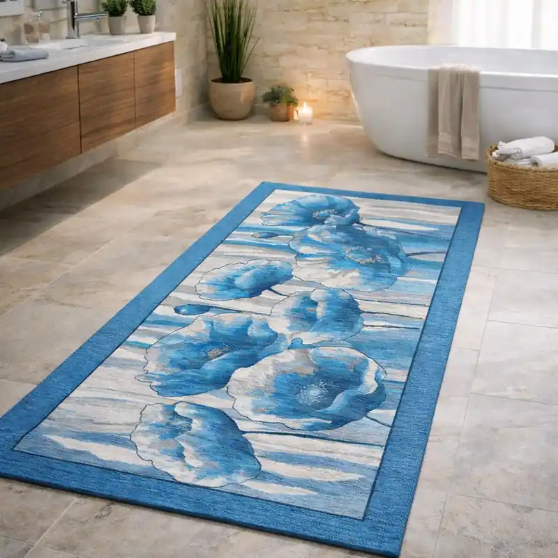 HOLLAND - Tappeto Passatoia da Bagno - Lavabile ed Antiscivolo - Ciniglia Jacquard - Blu Jeans