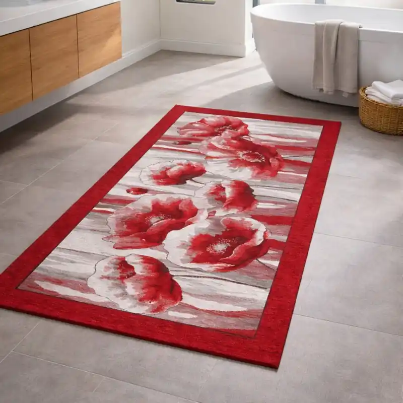 HOLLAND - Tappeto Passatoia da Bagno - Lavabile ed Antiscivolo - Ciniglia Jacquard - Rosso