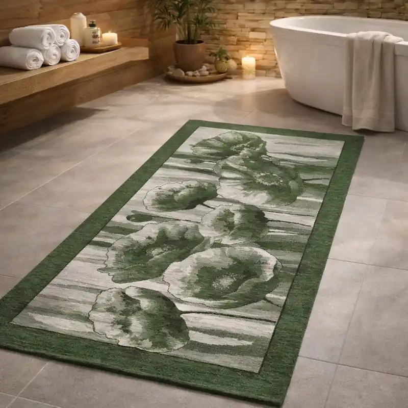 HOLLAND - Tappeto Passatoia da Bagno - Lavabile ed Antiscivolo - Ciniglia Jacquard - Verde