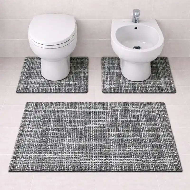 WARP - Tappeto Set Parure 3 Pezzi da Bagno Intrecciato in Microfibra Assorbente - Lavabile ed Antiscivolo - Antracite