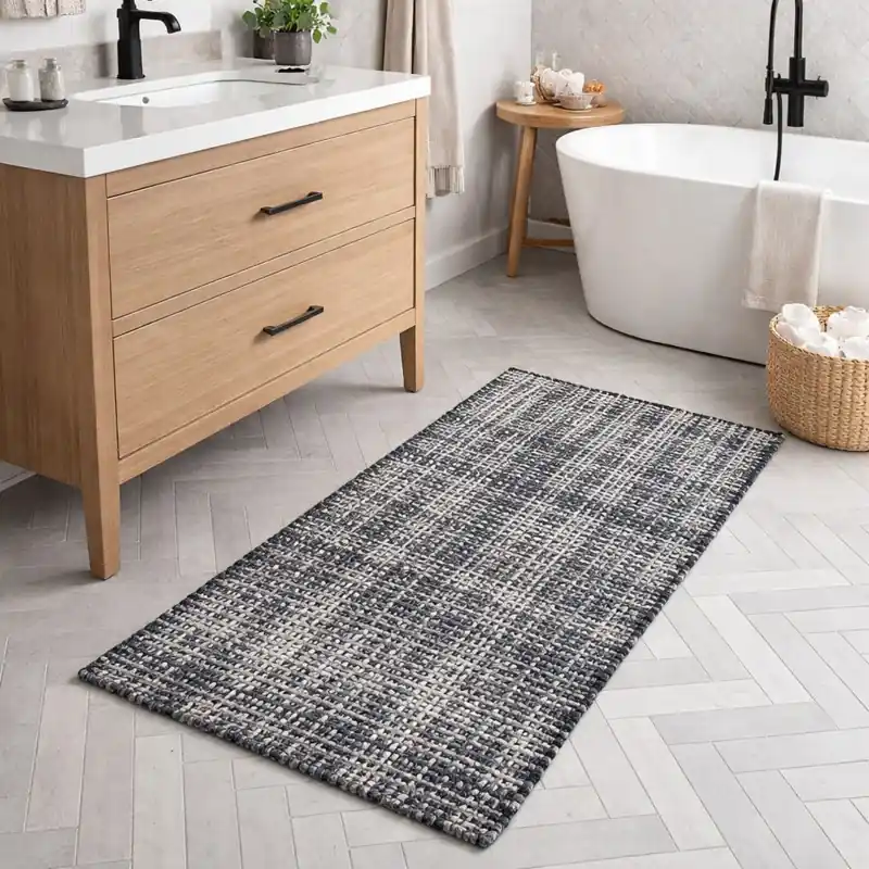 WARP - Tappeto Passatoia da Bagno Intrecciato in Microfibra Assorbente - Lavabile ed Antiscivolo - Antracite