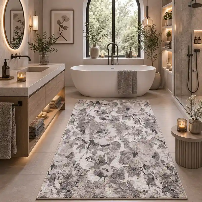 BOTANIC - Tappeto Passatoia Bagno Classico Floreale - Lavabile ed Antiscivolo - Ciniglia Jacquard - Argento