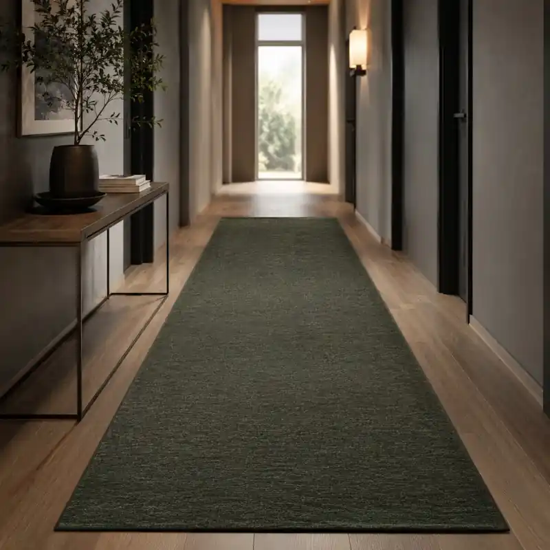 OLIMPO - Tappeto Passatoia Corsia Classico Tinta Unita Sfumato Ciniglia Jacquard - Lavabile ed Antiscivolo - Foresta