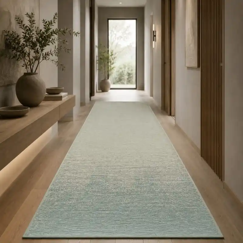 OLIMPO - Tappeto Passatoia Corsia Classico Tinta Unita Sfumato Ciniglia Jacquard - Lavabile ed Antiscivolo - Acqua