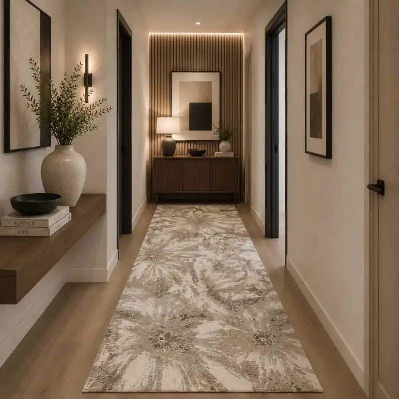 NINFEE - Tappeto Passatoia Corsia Classico Floreale Ciniglia Jacquard - Lavabile ed Antiscivolo - Beige
