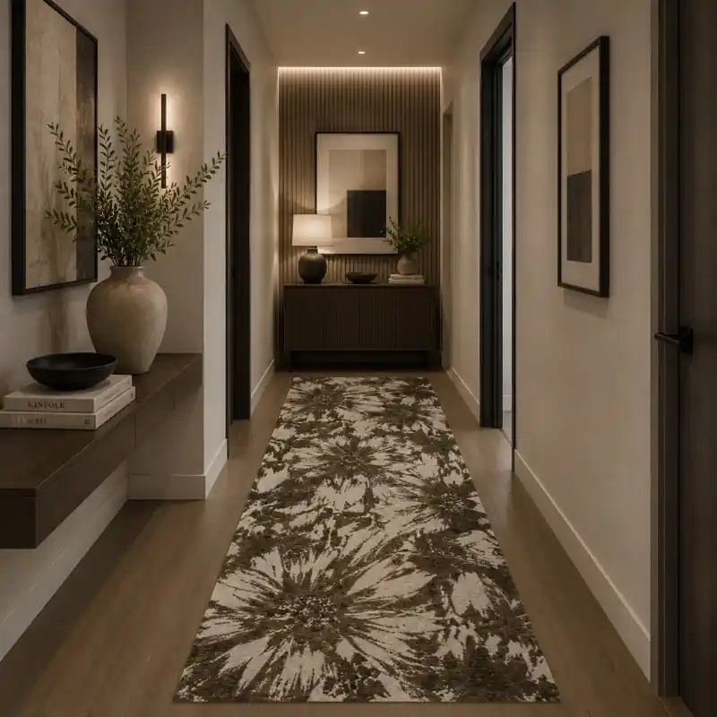 NINFEE - Tappeto Passatoia Corsia Classico Floreale Ciniglia Jacquard - Lavabile ed Antiscivolo - Fango
