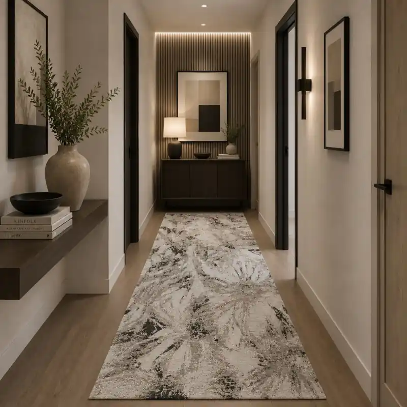 NINFEE - Tappeto Passatoia Corsia Floreale Ciniglia Jacquard - Lavabile ed Antiscivolo - Grigio