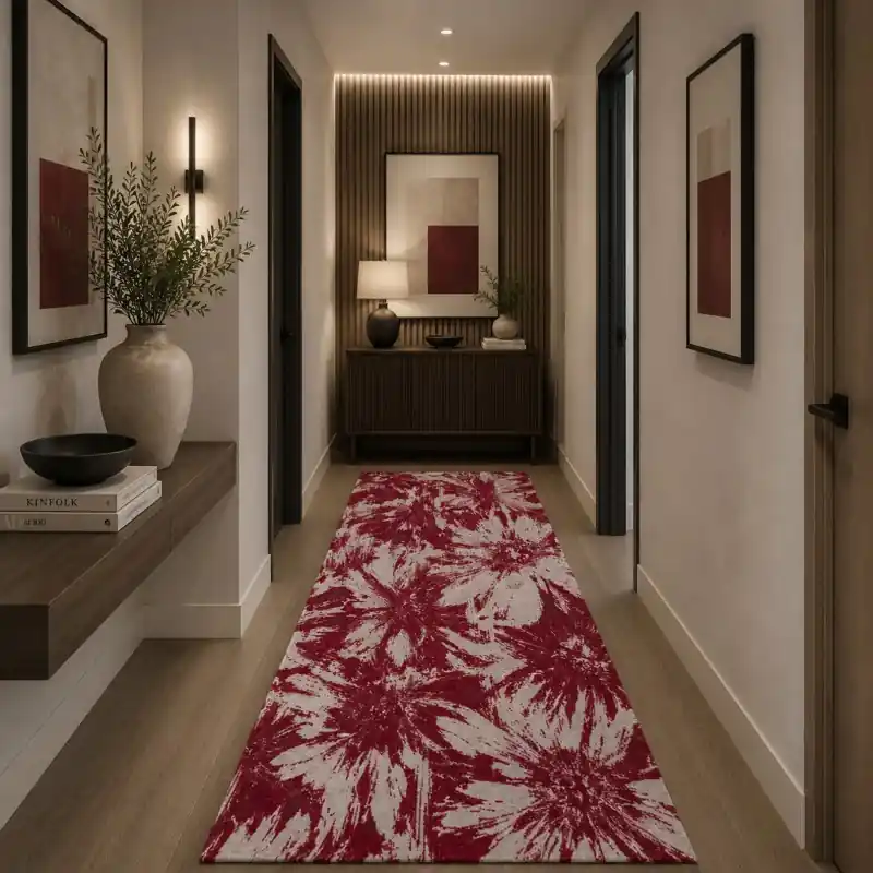 NINFEE - Tappeto Passatoia Corsia Classico Floreale Ciniglia Jacquard - Lavabile ed Antiscivolo - Rosso