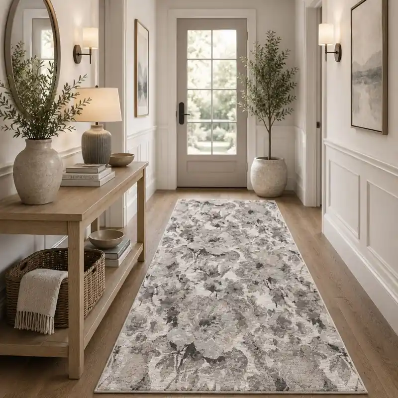 BOTANIC - Tappeto Passatoia Corsia Classico Floreale - Lavabile ed Antiscivolo - Ciniglia Jacquard - Argento