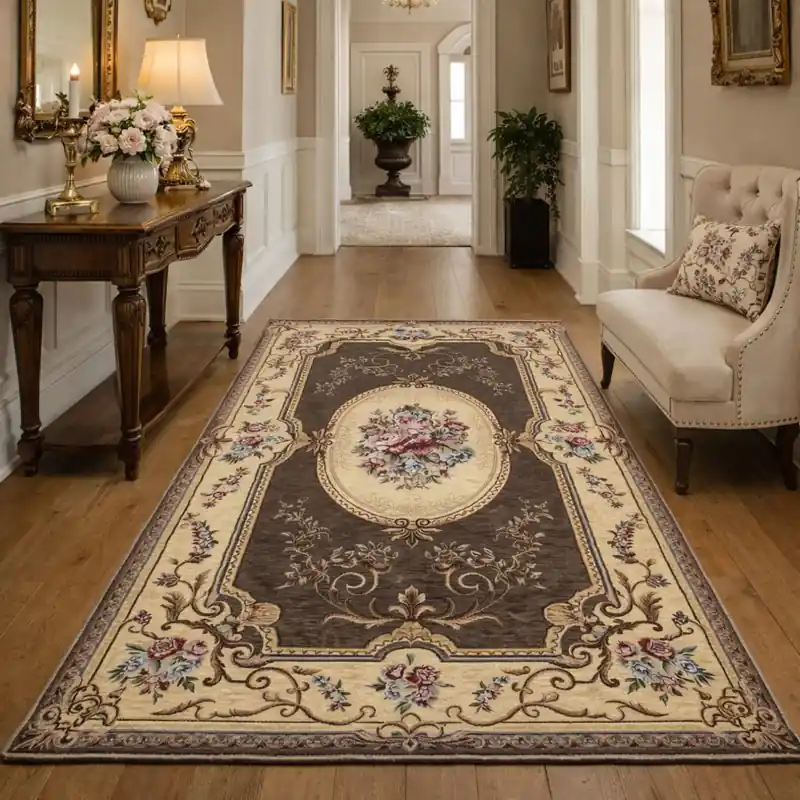 AUBUSSON - Tappeto Classico Passatoia Corsia Stile Francese '800 Ciniglia Jacquard - Lavabile ed Antiscivolo - Fango